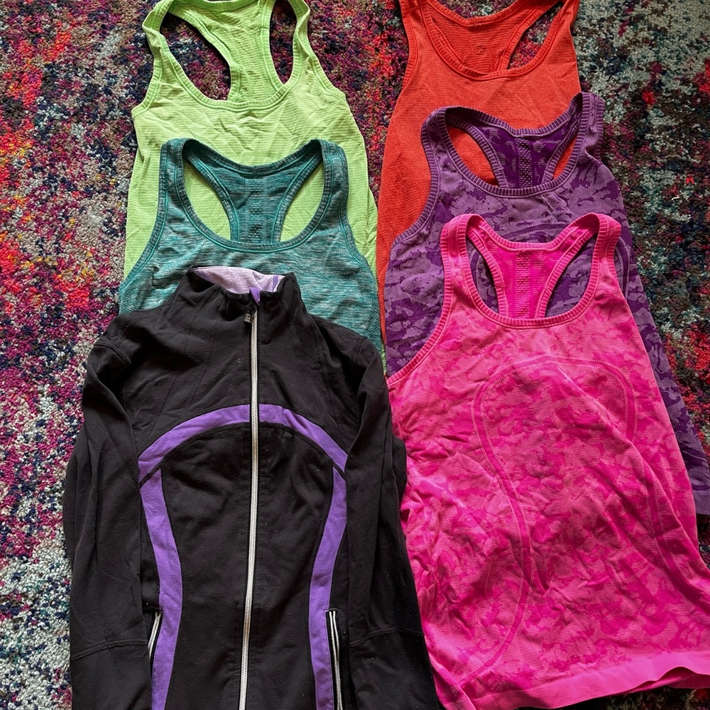 Lululemon Lot of FIVE Swiftly Tech Tank Tops 1 Define Jacket Size 4 6 8
